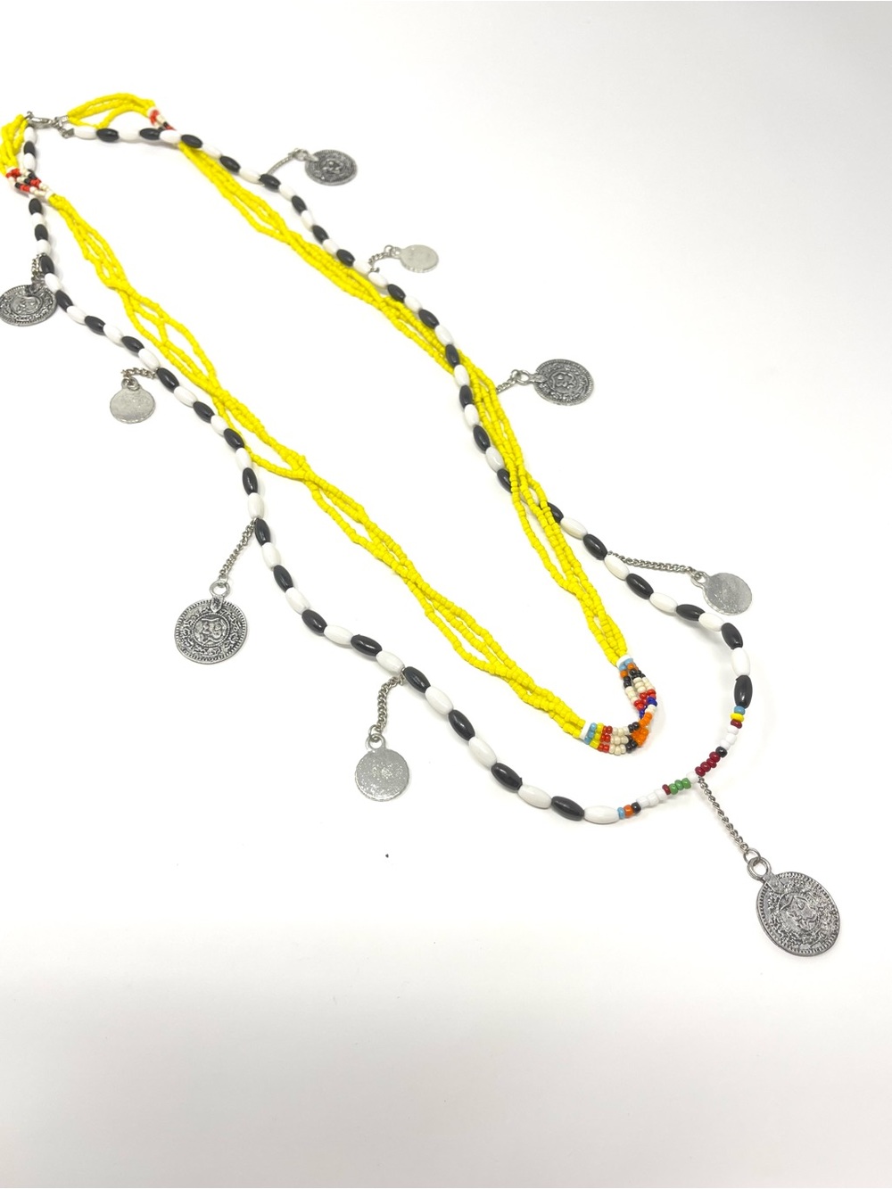 New Free People Layered Beaded Coin Silver Necklace
